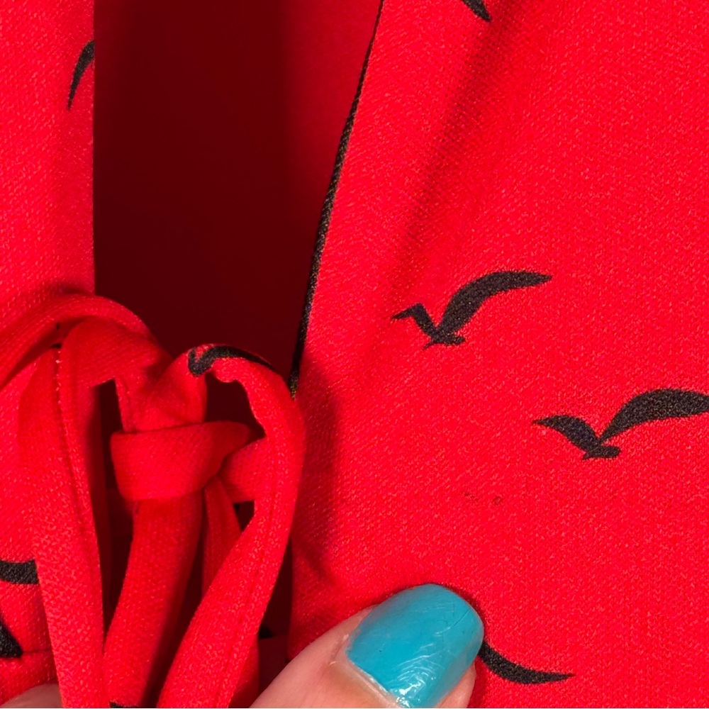 Vintage Daffodil Retro Robe & Slip Dress Red Flying Seagulls Print Whimsigoth M - Picture 4 of 12